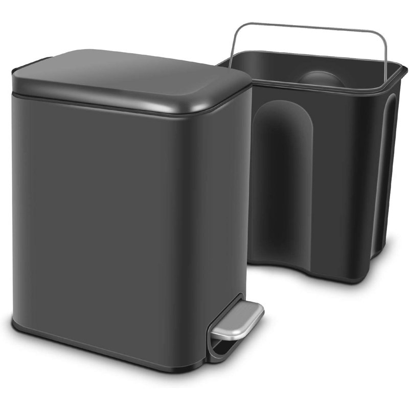 YIP Slim Small Trash Can With Lid Soft Close And Removable Inner